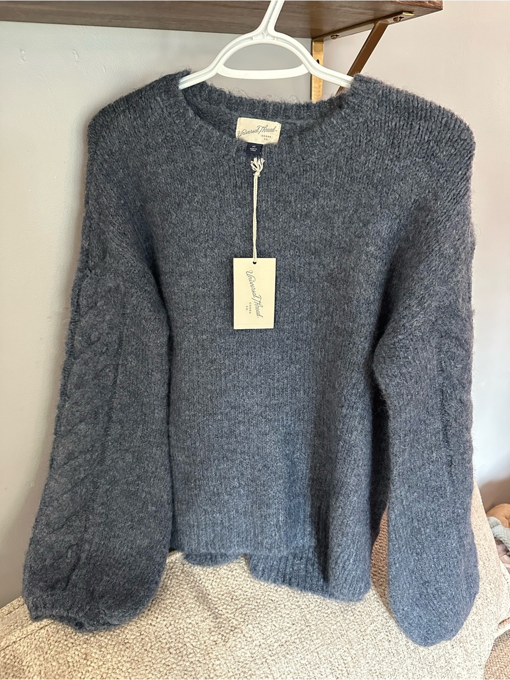 Universal Thread Charcoal Cable-Detail Crewneck Chunky Sweater